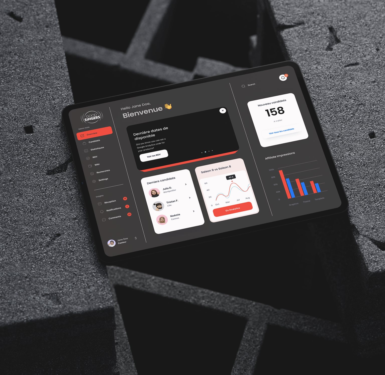 Interface de l'outil de casting Good Singers
